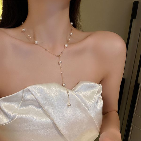 Afshor New Fashion Long Collier Long Collier Perles Chaîne de couchage pour la déclaration de mariage Bridal Chunky Collier Chaîne Crystal Jewelry