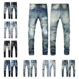 Fashion Mens Designer Jeans High Elastics Distressed gescheurde Slim Fit Motorcycle Biker Denim voor Men S Fashion Black Pants 28-38