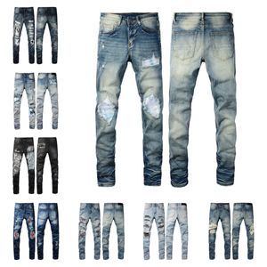 Fashion Mens Designer Jeans High Elastics Ripped Ripped Slip Fit Motorcycle Biker Denim for Men S Pantalon noir de mode 28-38