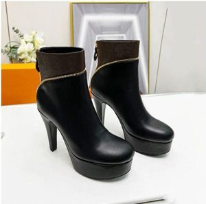 Afterglow -platform Ankle Boots Women Designer High Heel Boot Back Zip Fashion Booties Black Brown Leather Lady Wedding Party Casual88