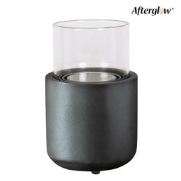 Afterglow Terrafab Round Mini Tabletop Fire bowl Indoor & Outdoor Portable Fire Pit Burning Ethanol or Gel Fuel with Windshield for Balcony or Living Room, Grey