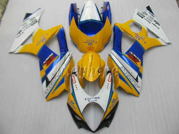 Aftermarket partes del cuerpo carenado kit para Suzuki GSXR1000 07 08 amarillo blanco azul motocicleta carenados set gsxr 1000 2007 2008 OY08