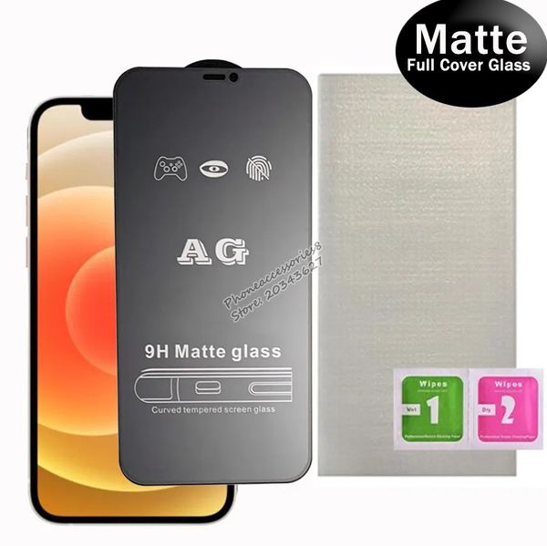 Protector de pantalla de vidrio templado de cubierta completa mate AG para iPhone 14 13 12 mini pro max 11 xr xs 7 8 6 plus IPHONE14 IPHOEN GLASS