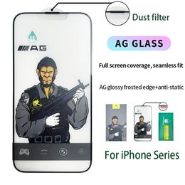 Film en verre trempé mat AG pour iPhone 14 13 12 11 15 Pro Max couverture complète sans protecteurs d'écran d'empreintes digitales pour iphone 13mini 12Mini XS XR XSMax