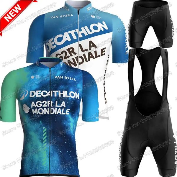 AG2R Ciclismo Jersey Set Verano Francia Pro Equipo Ropa Hombres Camisa de bicicleta de carretera Traje Bicicleta Bib Shorts MTB Maillot 240318