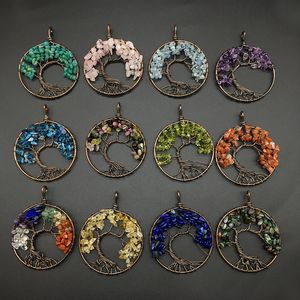 Agaat Crystal Grind Tree of Life Kleurrijke Stone Fortune Tree Hanger Ketting