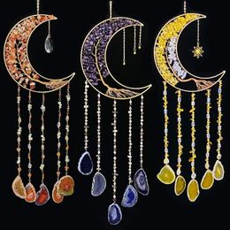 Catchers de ensueño de Agate 7 Chakra Gemstone Moon Catchers Dreams Color Natural Gem Natural Wall Hangings Room Garden Dreamcatchers Decoración 240408