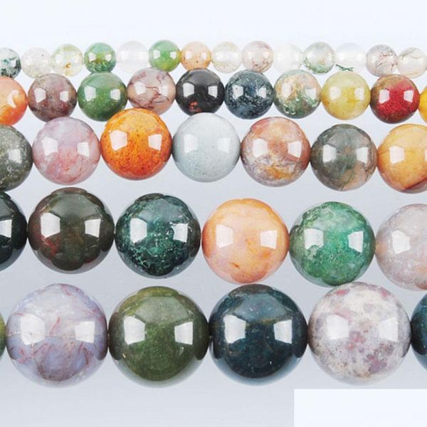 Agate Indien Agate Pierre Lâche Boule Ronde Perles Pour Femmes Fabrication De Bijoux Collier De Bricolage Bijoux 4 6 8 10 12 Mm 15.5 Pouces Bdejewelry Dhyqf