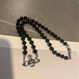 Ágata Diamante brillante Saturno Collar negro Collares pendientes Diseñador Mujeres de lujo Joyería de moda Metal Collar de perlas de alta calidad