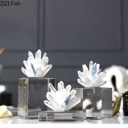 Piedra de ágata, escultura artesanal de cristal transparente, adornos de mármol chapados en oro, muebles para sala de estar, decoración de escritorio 240123