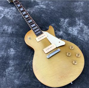 Aged Relic dubbele Goldtop top elektrische gitaar, twee P90 pickups, handgemaakte Old Relic Guitarra, zilver/chroom hardware, hals uit één stuk, gratis verzending