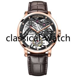 AGELOCER merk Tourbillon horloge heren gangreserve 80 topmerk luxe skelet saffier lederen band horloge