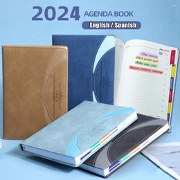 Agenda 2024 cuaderno planificador inglés/español A5 Bloc de notas diario semanal con calendario índice horario escuela Oficina suministros