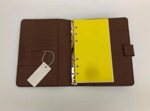 Agenda porta-cartões de caderno, capa de couro, diário com caixa, saco para pó e notas de fatura, estilo anel dourado