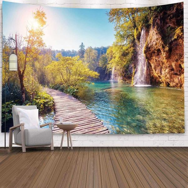 Aggcual beau paysage naturel tapisserie tenture bois imprimé mur tissu Art mur décoration de la maison murale tapis de plage tap122 210609