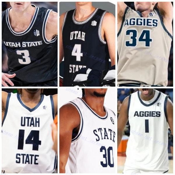 Aggies Jersey personnalisé Ed Mens 15 Rylan Jones 12 Mason Falslev 24 Zee Hamoda Trevin Dorius Kalifa Sakho Nigel Burris Utah State Maillots de basket-ball