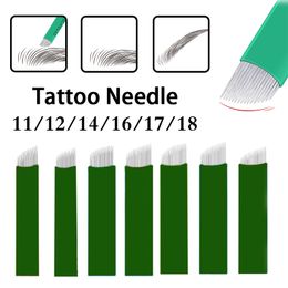 Agujas de Microblading Verdes Para Tatuaje, Cuchillas Flexibles de 100mm para maquillaje permanente, lamina tebori, 0,20, piëzas, 11, 12, 14, 16, 17, 18