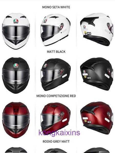 AGV Nuevo Casco Completo K3 Motocicleta Cascos para Correr para Hombres y Mujeres con Lentes Dobles Alas de Cola Grandes Cuatro Estaciones Estándar Nacional Verano