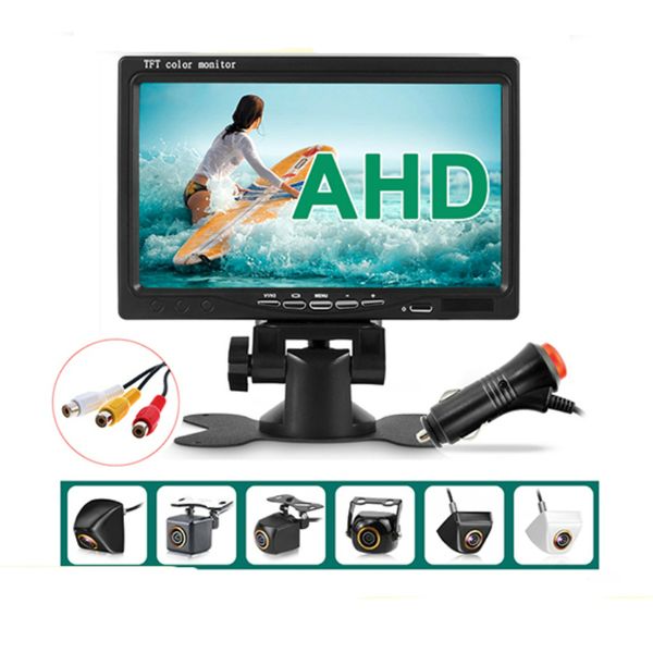 AHD 1080P 7 pulgadas IPS pantalla coche Video Monitor Cámara CCTV vigilancia sistema de estacionamiento con encendedor de cigarrillos fuente de alimentación