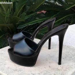 Ahhlsion Sandales faites à la main Femmes Mules Slip on Sexy Stiletto Peep Toe Toe Classics Black Party Shoes Ladies nous