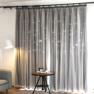 Ahoyikaa gris gris double couche creux en étoiles rideaux occlusives pour la fenêtre de salon rideaux chambre à coucher hôtel hôtel décoration de maison