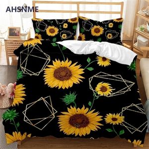 AHSNME, juego de cama de girasol amarillo brillante, funda de edredón con estampado para King Queen Size Market, se puede personalizar con patrón de ropa de cama, funda nórdica 220616