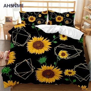 Ahsnme felgele zonnebloem beddengoed set print quilt cover voor king queen size markt kan worden aangepast patroon beddengoed dekbedovertrek 220616