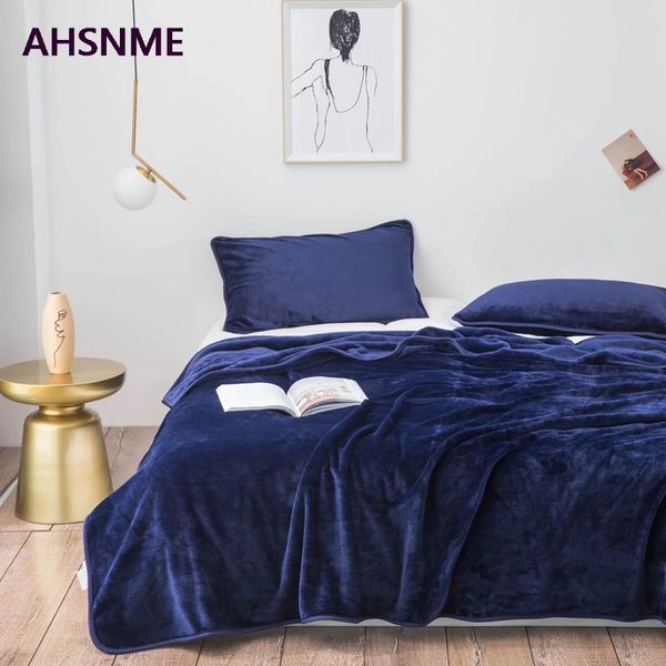 Ahsnme bleu marine bleu épais couverture de corail couleur solide couleur de vison de vison velours canapé souple de canapé multiples de tapis de haute qualité