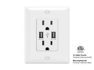 Aiawiss AWUS004 Smart Dual USB Charger Outlet 24A12W Ultrahighspeed2 BEVERKOPPEN 15A125V USB Wall Scoketwhite Black957203030