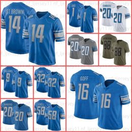 26 Jahmyr Gibbs Maillot de football Amon-Ra St. Brown Sam LaPorta Barry Sanders Jared Goff Jameson Williams Malcolm Rodriguez Brian Branch Jack Campbell