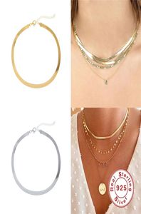 Aide 925 colliers ras du cou en argent Sterling femme clavicule chaîne collier plat pour les femmes bijoux fins accessoires mignons cadeau 2106212042745