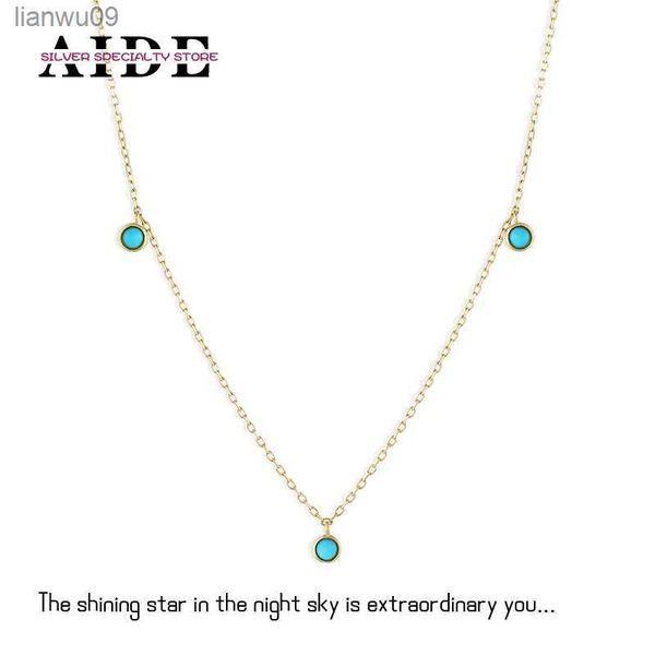 AIDE 925 Sterling Silver Simple Mini Turquoise Pendentif Clavicule Collier Chaîne pour Femmes Fille Bijoux De Mariage Accessoires Cadeau L230704