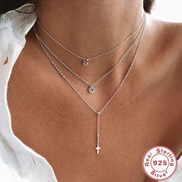 Ayudante de la cadena de cuentas en forma de Y Collar colgante de 18 kmilantes de oro 925 Collar de mujer de plata Colgante Collier Joyeria