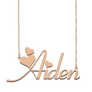 Collier avec pendentif avec nom Aiden pour femmes et filles, cadeau d'anniversaire, plaque signalétique personnalisée pour enfants, bijoux meilleurs amis, acier inoxydable plaqué or 18 carats