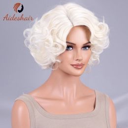 Aideshair Blonde courte courte bouclée avec une frange attrayante perruque complète pour les femmes et les filles