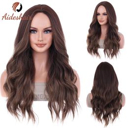 Aidesher Cosplay Gebruik hittebestendig bruin gemengde blonde synthetische pruiken met knal Long Natural Gavy Hair Wig voor zwarte vrouwen Dail 240416