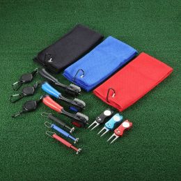 AIDS 4 PCS Golf Golf Nettoyer Toolt Set Golf Towel Rettracable Club Groove Cleaner Brusher Foldable Divot Tool Magnetic Ball Marker