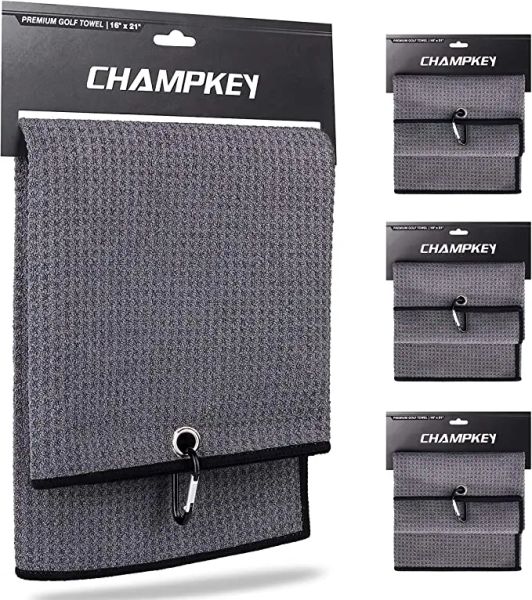 Aids CHAMPKEY Toallas de golf de microfibra tipo gofre triple plegable de 16 x 21 pulgadas, secado rápido y absorción de agua superior, 2 colores a elegir