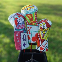 Aids Golf Wood Head Cover King Queen and Knight Poker Golf Cover Driver Fairway Hybrid 135H Club Cover Set Cuir Premium Unisexe