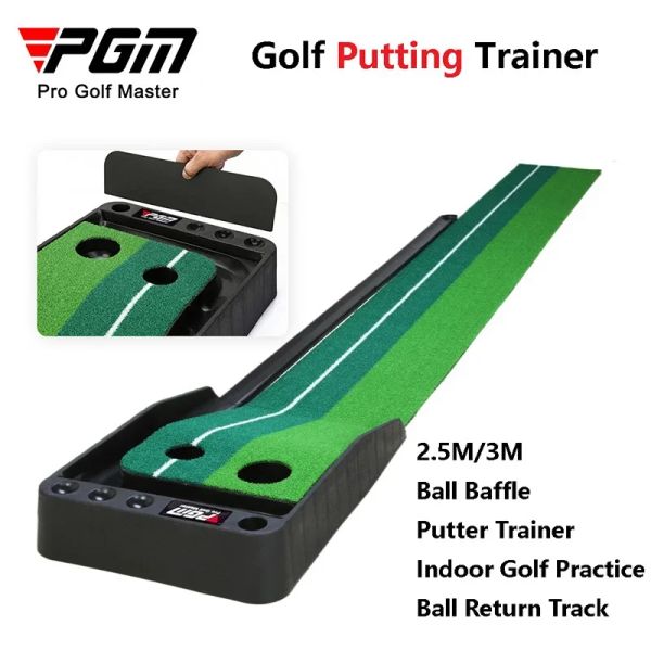Ayudas PGM 2,5 M/3 M Retorno de bola Fairway Golf Putting Trainer Suela de goma Interior Golf Putter Mat con deflector Oficina Mini manta de práctica