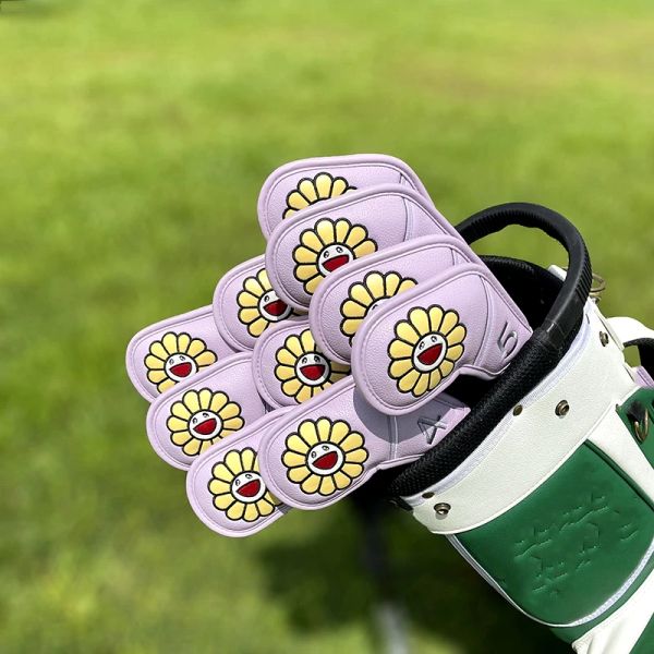 Aids – couvre-têtes de fer de Golf imperméables en PU, tournesol, blanc, rose, noir, Velcro, Protection de fermeture magnétique, 10 pièces