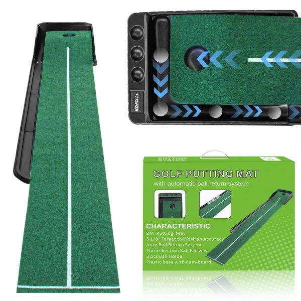 ADIA Put Mat avec le système de retour de balle automobile Indoor Indoor Green pour les mini-jeux Pratiquer des cadeaux pour les golfeurs