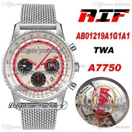 AIF B01 Chronograph 43 ETA A7750 Automatische Herenhorloge AB01219A1G1A1 White Black Dial Mesh Steel Bracelet Best Edition PTBL Puretime F6