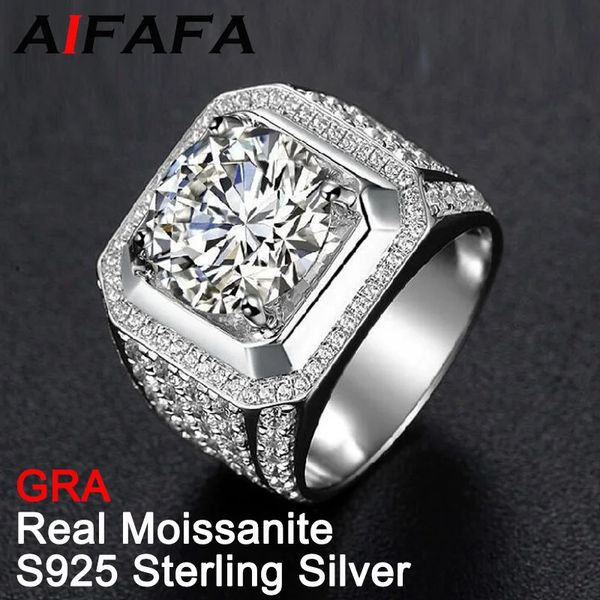 AIFAFA 10 Echte Ringen Plaat 18K Wit Goud S925 Sterling Zilver Grote Edelsteen Man Ring Sieraden Pass Diamond Test 240113