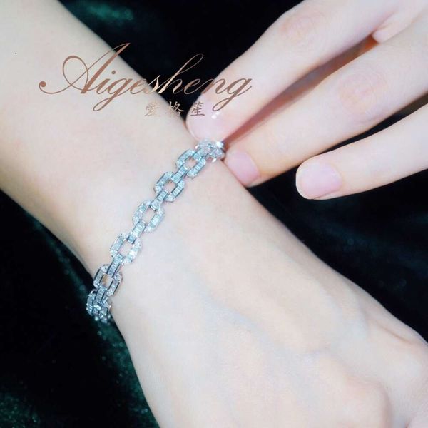 Agesheng Nouveaux produits Fine bijoux Bracelet solide Natural Diamond White Or Bracelets réels