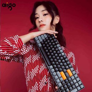 Aigo A100 clavier mécanique 2.4G sans fil jeu Mini USB filaire jaune commutateur 100 touches Gamer clavier pour ordinateur PC HKD230808