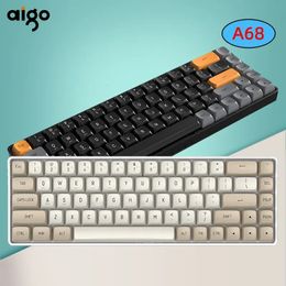 Aigo A68 Gaming Bluetooth Mechanisch Toetsenbord 24G Draadloos USB Typec Bedraad Gele Schakelaar 68 Sleutel Oplaadbare Gamer 240229