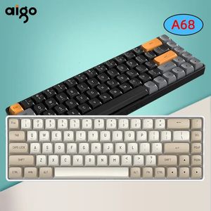 Aigo A68 clavier mécanique de jeu Bluetooth 24G sans fil USB type-c filaire interrupteur jaune 68 touches Gamer Rechargeable 240229