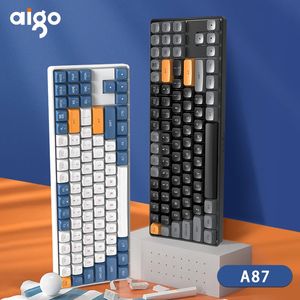 Aigo A87 clavier mécanique de jeu 24G sans fil USB Typec filaire bleu commutateur 89 clé échange Rechargeable Gamer 231228
