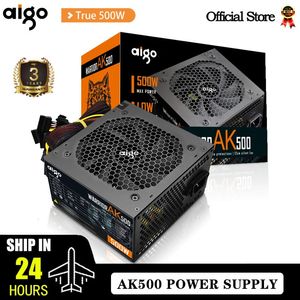 AIGO AK 500W PC PSU Unité d'alimentation noire Gaming Black Quiet 120 mm ventilateur RVB 24pin 12V ATX Ordinateur Ordinateur pour BTC 240527